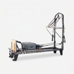 Reformer Pilates aluminium noir avec tour intégrée – studio professionnel