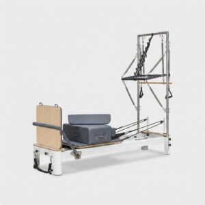 Reformer Pilates aluminium blanc avec tour intégrée – studio professionnel
